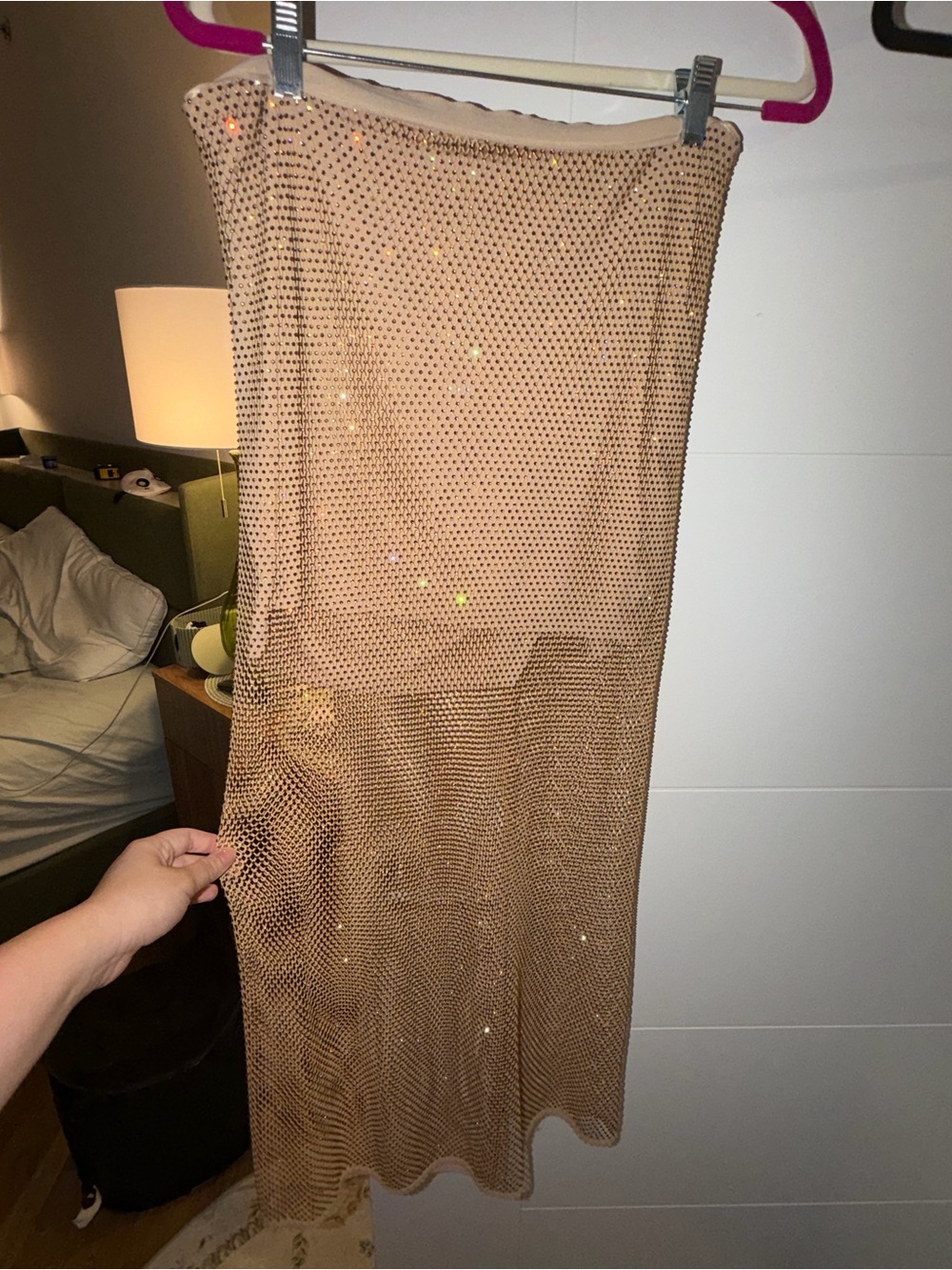 Alice + Olivia Sparkling Gold/Nude Mesh Slip Skirt